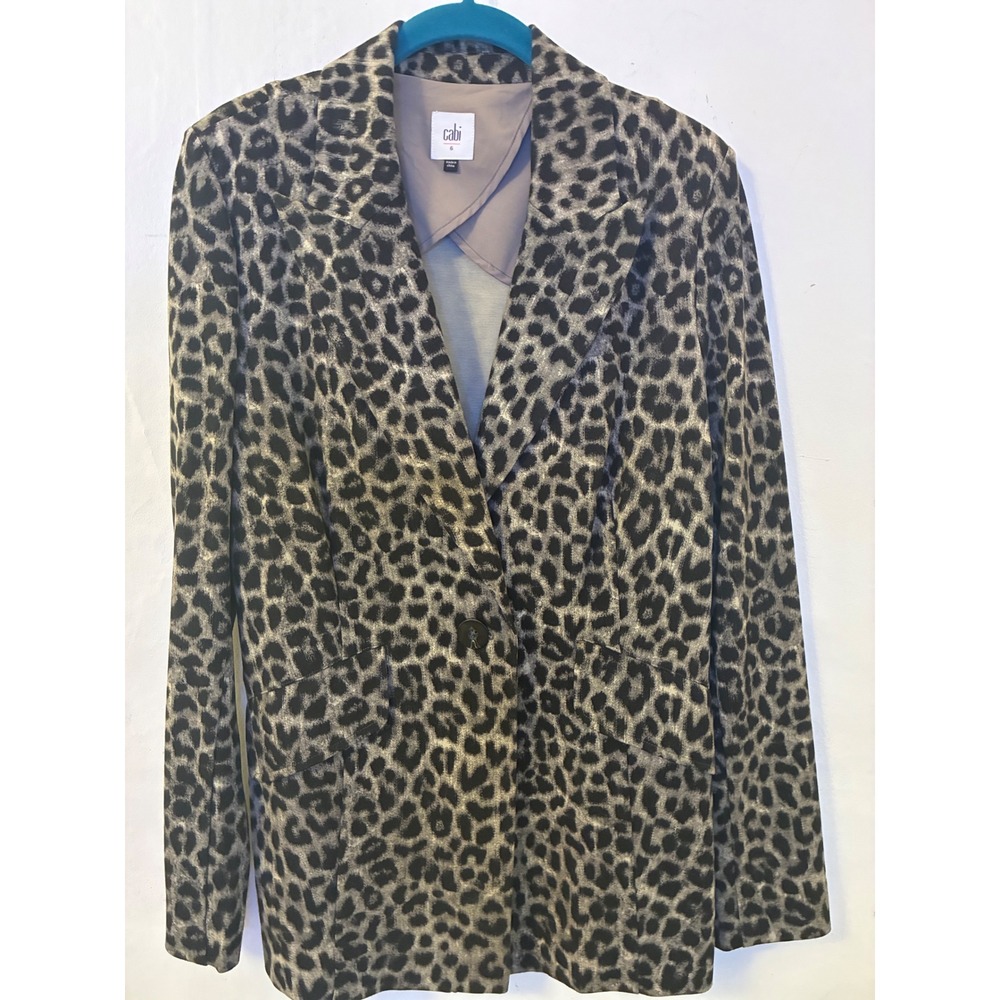 Cabi Leopard Print Blazer Grey Black Animal Print Single Button Jacket Size 6